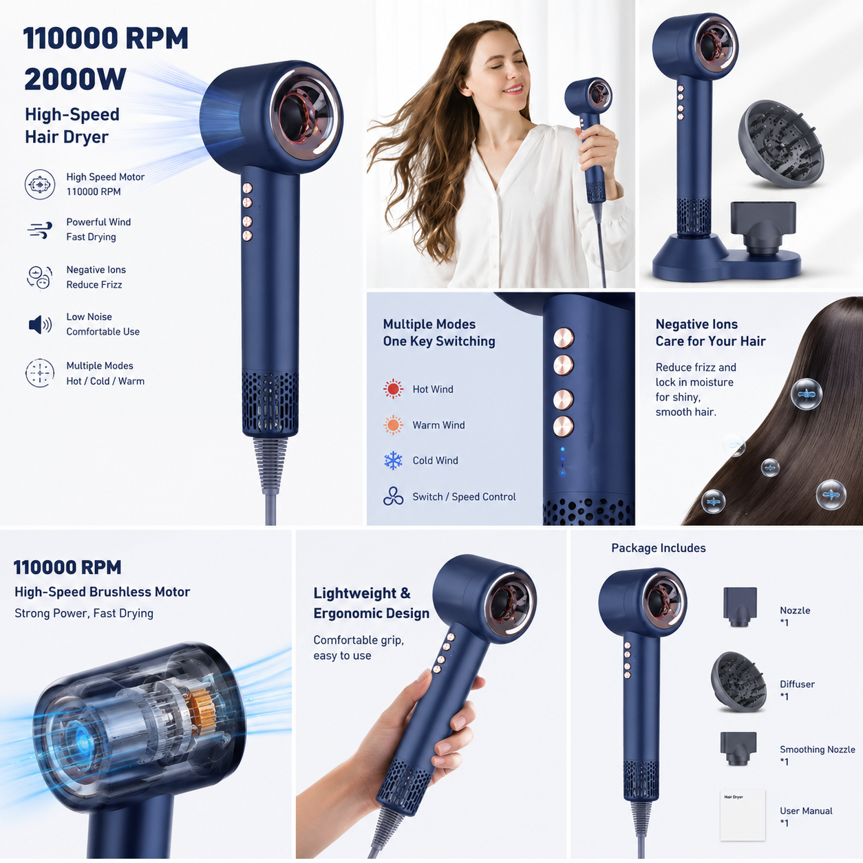 Korean Hair Dryer - 110000 RPM 2000W High-Speed