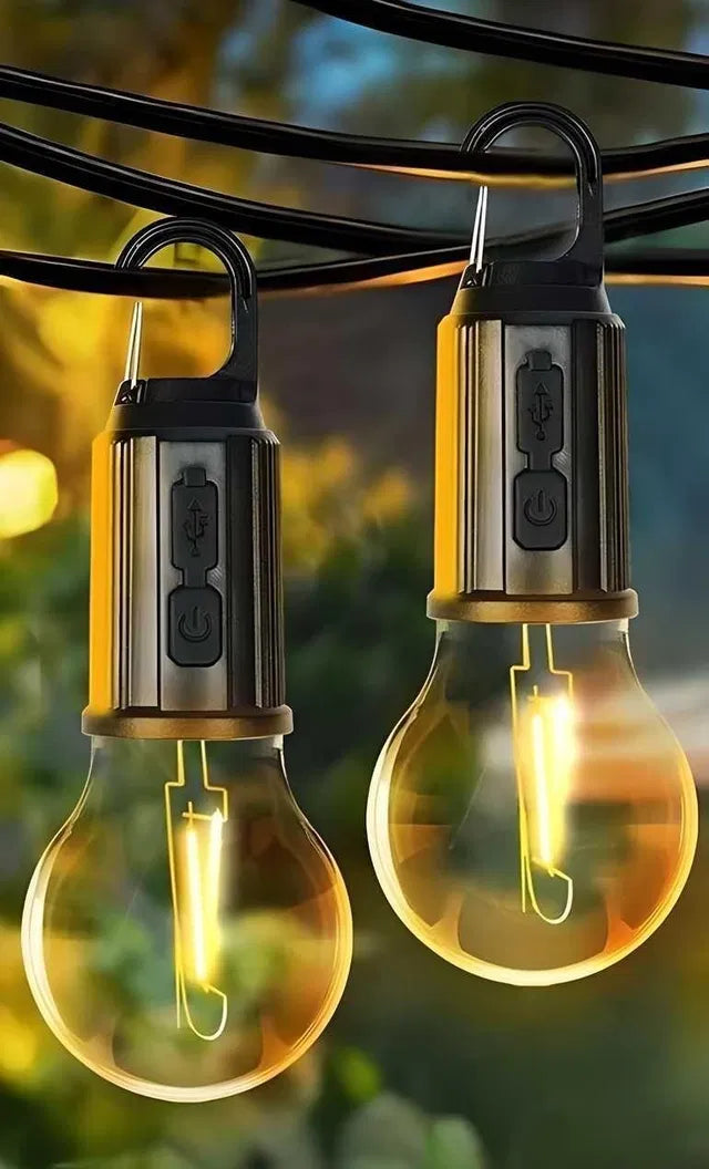 Decorative Rechargeable Hanging LED Bulb 3 Modes Tent Lamp for Camping Pac of 2